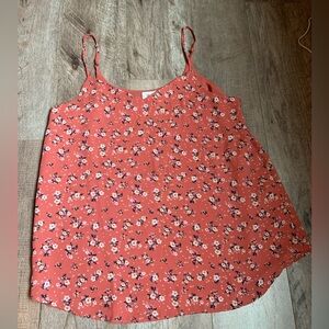 PINK Rose Tank Blouse EUC adjustable straps with pink coral floral boho size L
